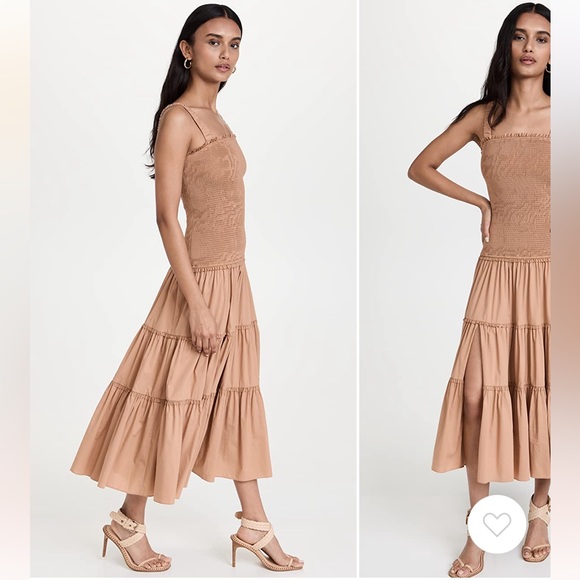 NWT Cinq à Sept Rina Smocked Tiered Midi Dress in Sahara - Picture 3 of 13